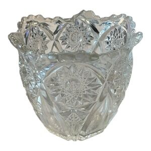 Antique EAPG Clear Pressed Glass Spooner Vase Starburst Pattern